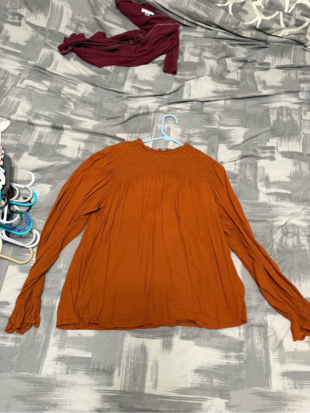 a new day Rust Orange Smocked Yoke Long-Sleeve Blouse